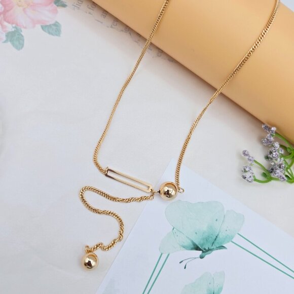 Modern Rose Gold Chain Necklace with Bar Accent, 17.7 Inch Design, XPNL0027 - Picture 6 of 12